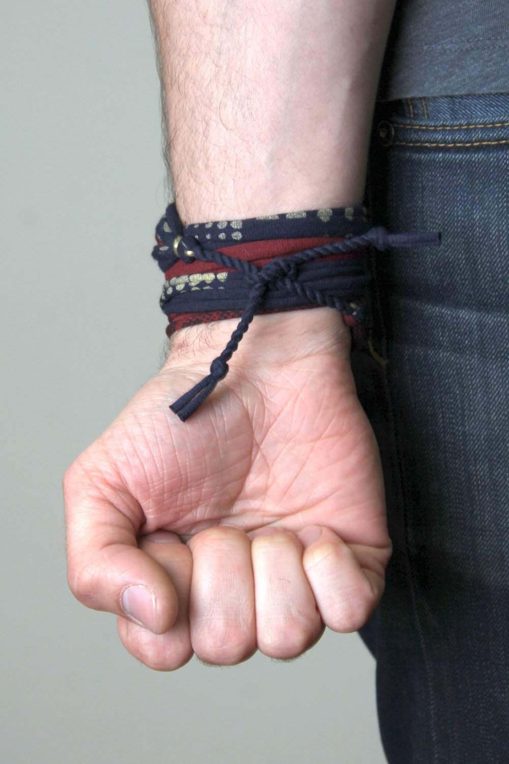 Wrap Bracelet / Navy Blue Red Gold-bracelets-Necklush