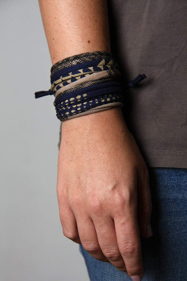 Wrap Bracelet / Navy Blue Taupe-bracelets-Necklush
