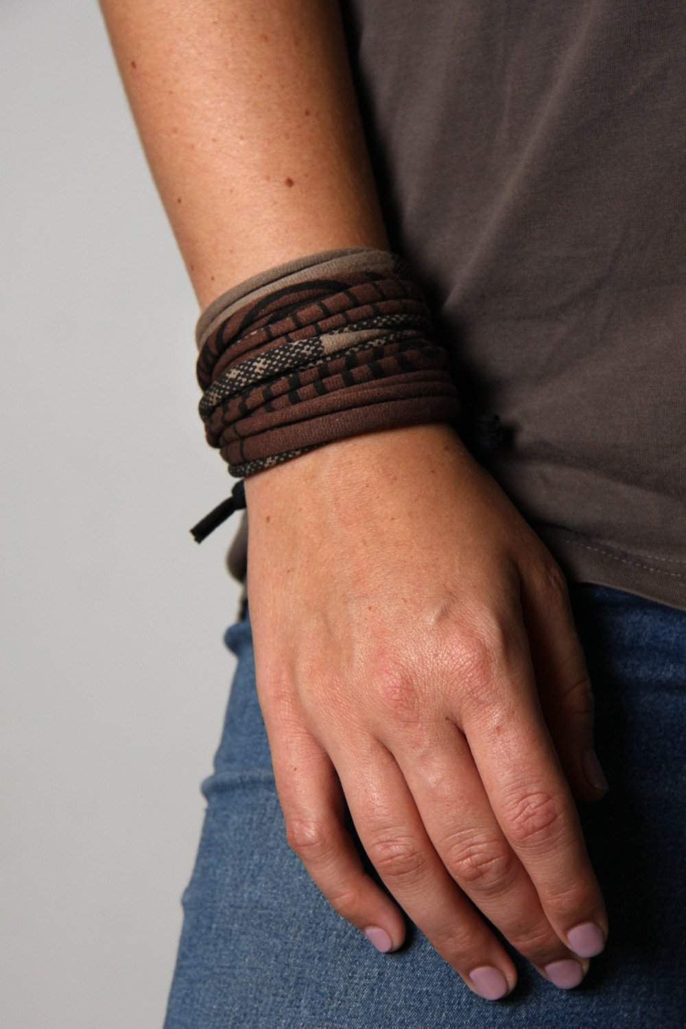 Wrap Bracelet / Taupe Brown Stripes-bracelets-Necklush